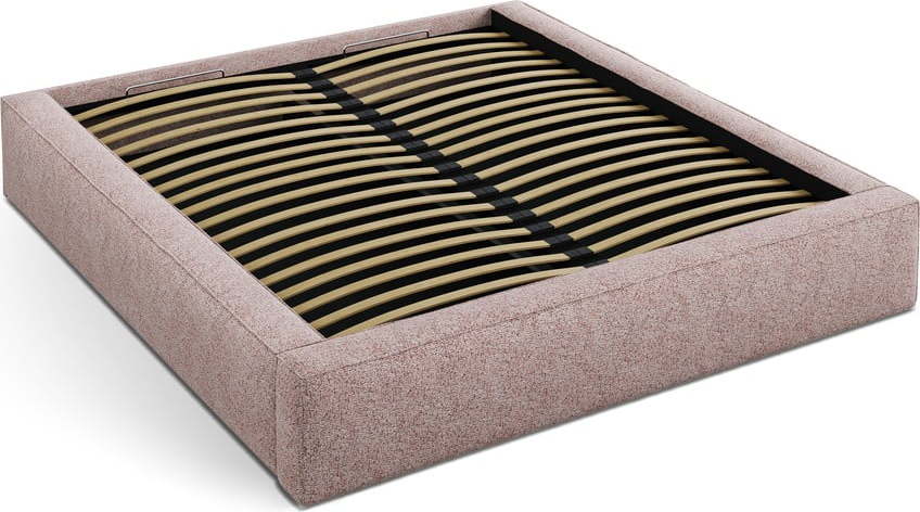 Světle růžová čalouněná dvoulůžková postel s úložným prostorem s roštem 160x200 cm Simon – Micadoni Micadoni