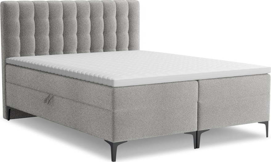 Světle šedá boxspring postel s úložným prostorem 140x200 cm Puhala – Makamii Makamii