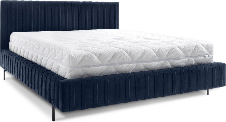 Tmavě modrá čalouněná dvoulůžková postel s úložným prostorem s roštem 140x200 cm Plissa – ELTAP ELTAP