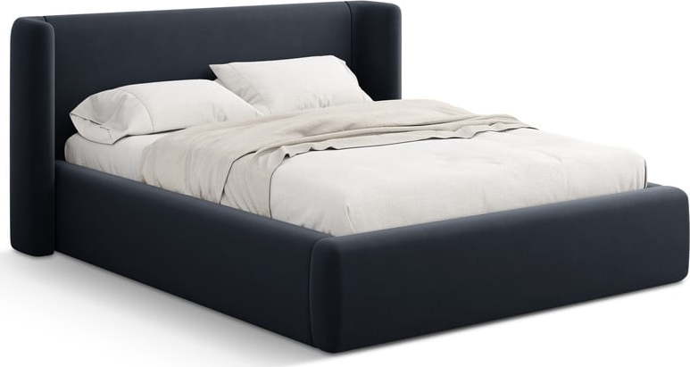 Tmavě modrá čalouněná dvoulůžková postel s úložným prostorem s roštem 200x200 cm Jason – Windsor & Co Sofas Windsor & Co Sofas