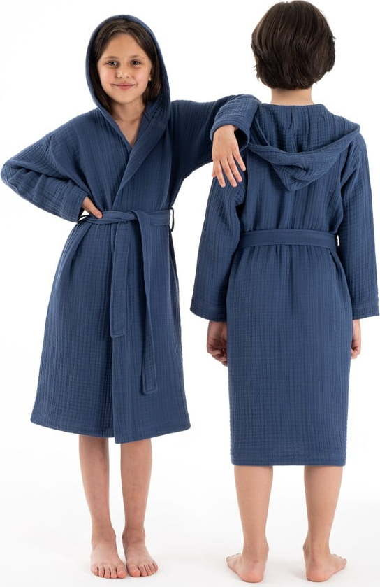 Tmavě modrý mušelínový dětský župan velikost 5-6 let Muslin – Foutastic Foutastic