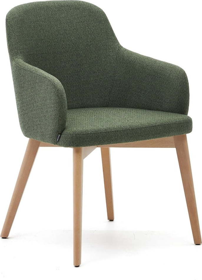 Tmavě zelené čalouněné jídelní křeslo s područkami Nelida – Kave Home Kave Home