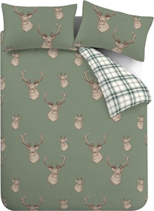 Zelené povlečení na dvoulůžko 200x200 cm Stag Check – Catherine Lansfield Catherine Lansfield