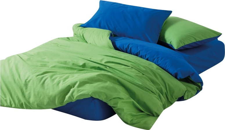 Zelené/modré povlečení na dvoulůžko/prodloužené z bavlny Renforcé s prostěradlem/4dílné 200x220 cm Sage – Mijolnir Mijolnir