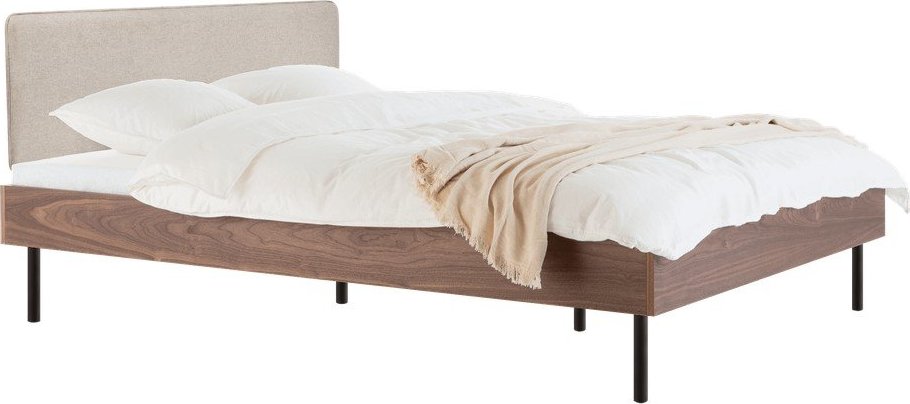 Čalouněná/z dřevotřísky dvoulůžková postel v dekoru ořechu s roštem 180x200 cm v tmavě přírodní barvě Streiko – noo.ma NOO.MA