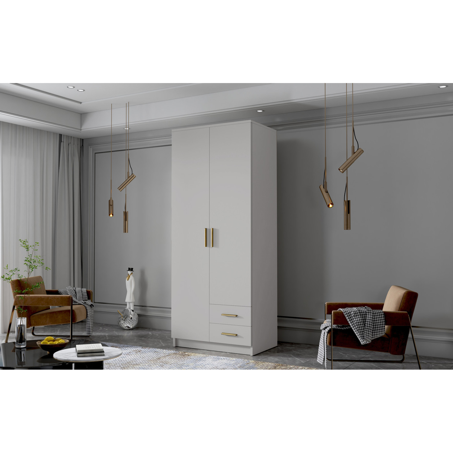 Šatní skříň ADA I 80 cm - bílá/zlaté úchytky ankon