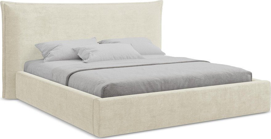 Béžová čalouněná dvoulůžková postel s úložným prostorem s roštem 180x200 cm Esala – Makamii Makamii