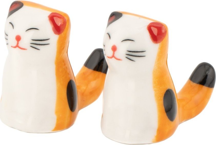 Bílá/oranžová podložka na hůlky 2 ks z porcelánu pro 5 osob Cat – Sass & Belle Sass & Belle