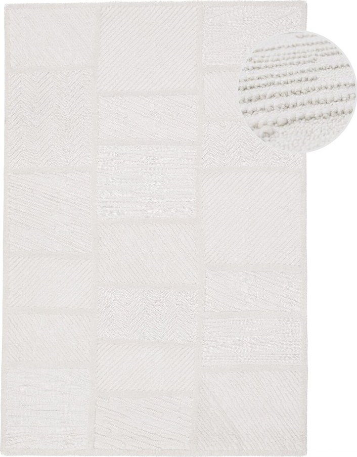 Bílý ručně tkaný koberec s příměsí vlny 140x200 cm Sculptured Blocks – Flair Rugs Flair Rugs