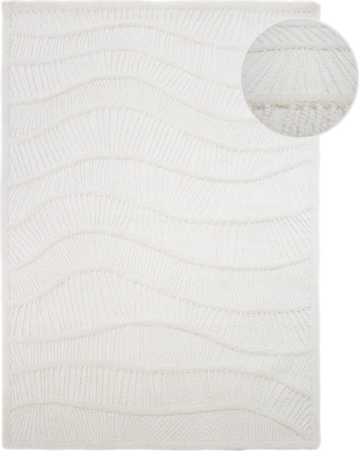 Bílý ručně tkaný koberec s příměsí vlny 200x290 cm Sculptured Wave – Flair Rugs Flair Rugs