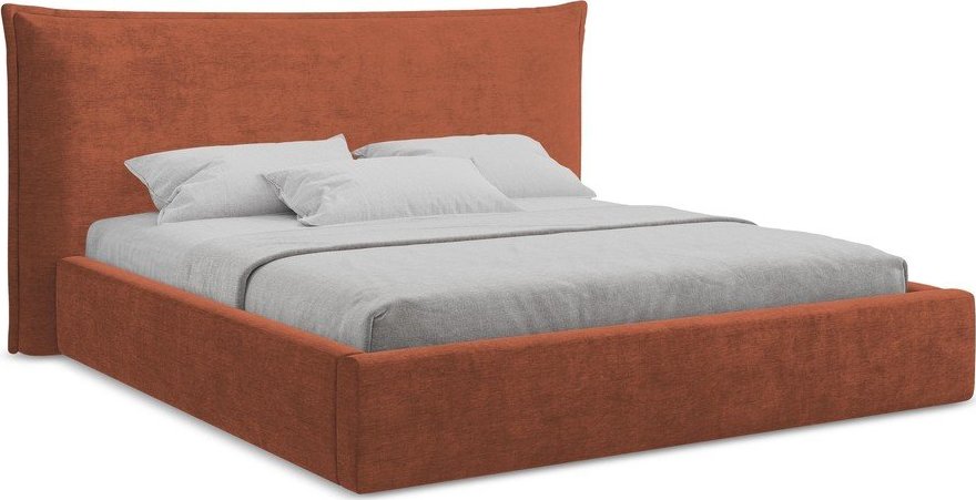 Čalouněná dvoulůžková postel s úložným prostorem s roštem 180x200 cm v terakotové barvě Esala – Makamii Makamii