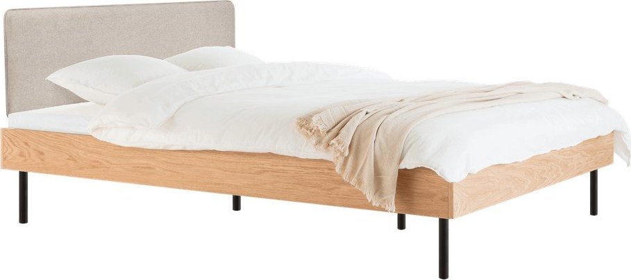 Čalouněná/z dřevotřísky dvoulůžková postel v dekoru dubu s roštem 180x200 cm v přírodní barvě Streiko – noo.ma NOO.MA