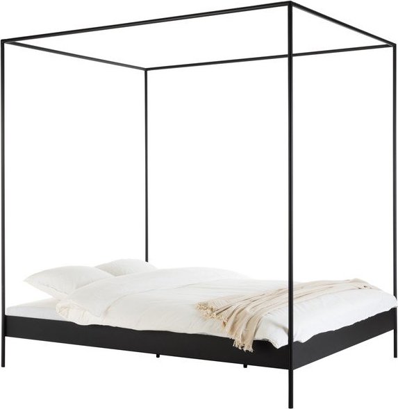 Černá ocelová dvoulůžková postel bez čela/s nebesy s roštem 200x200 cm Eton – noo.ma NOO.MA