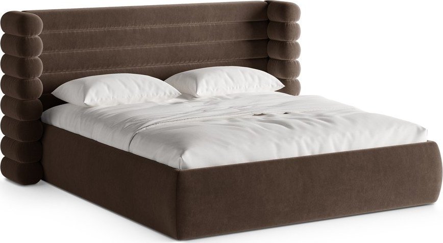 Hnědá čalouněná dvoulůžková postel s úložným prostorem s roštem 200x200 cm Mount – Micadoni Micadoni