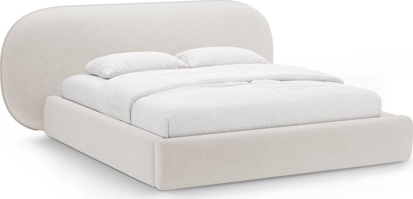 Krémová čalouněná dvoulůžková postel s úložným prostorem s roštem 180x200 cm Ovalo – Micadoni Micadoni