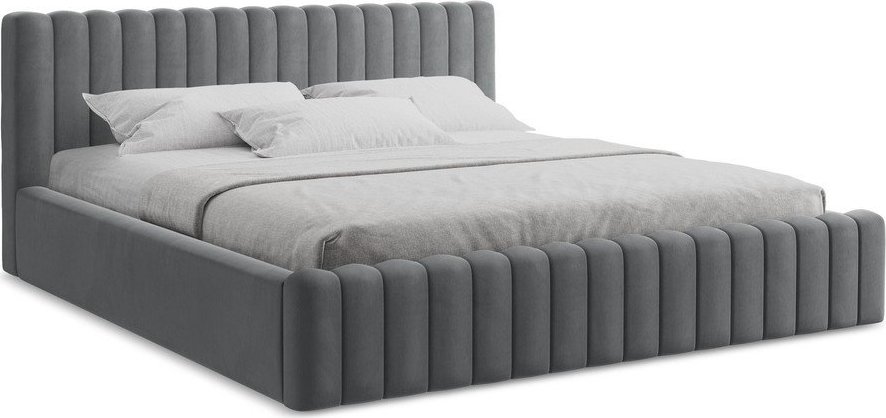 Šedá čalouněná dvoulůžková postel s úložným prostorem s roštem 180x200 cm Lemi – Makamii Makamii