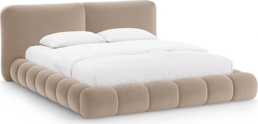 Světle hnědá čalouněná dvoulůžková postel s úložným prostorem s roštem 180x200 cm Solange – Micadoni Micadoni
