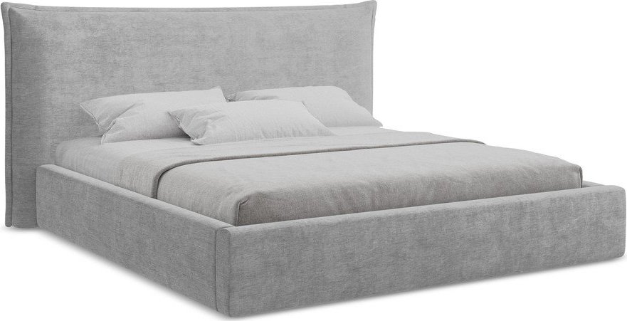 Světle šedá čalouněná dvoulůžková postel s úložným prostorem s roštem 140x200 cm Esala – Makamii Makamii