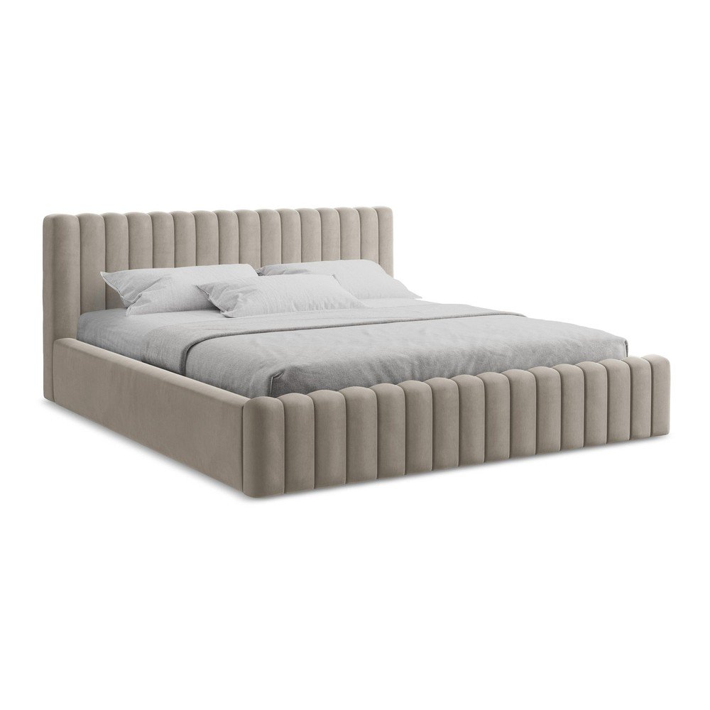 Taupe čalouněná dvoulůžková postel s úložným prostorem s roštem 140x200 cm Lemi – Makamii Makamii