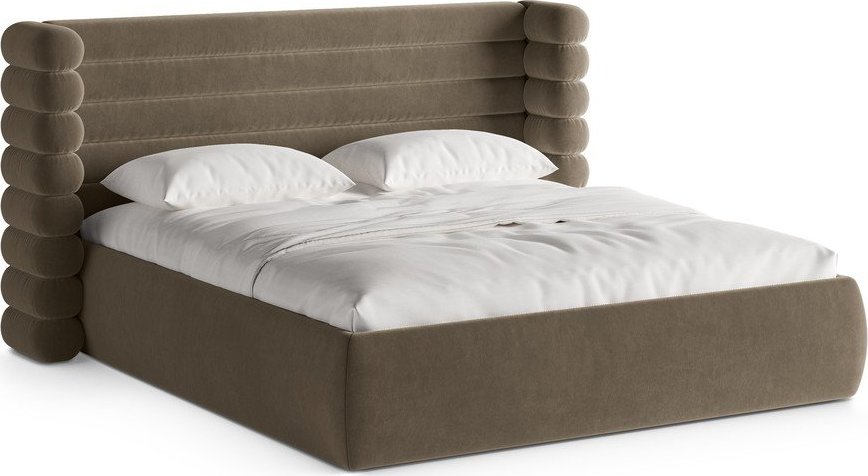 Taupe čalouněná dvoulůžková postel s úložným prostorem s roštem 200x200 cm Mount – Micadoni Micadoni