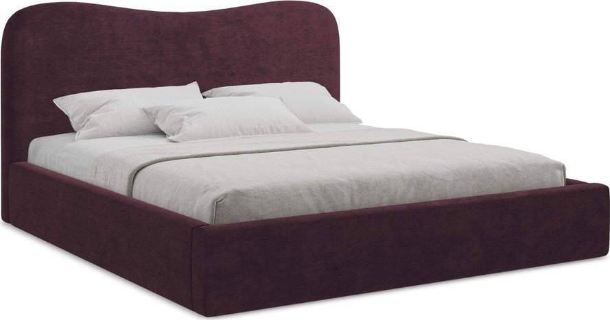 Tmavě fialová čalouněná dvoulůžková postel s úložným prostorem s roštem 180x200 cm Kahai – Makamii Makamii