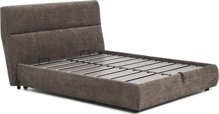Tmavě hnědá čalouněná dvoulůžková postel z žinylky s úložným prostorem s roštem 160x200 cm Dafra – Kave Home Kave Home