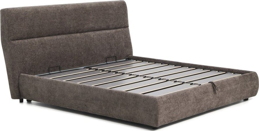 Tmavě hnědá čalouněná dvoulůžková postel z žinylky s úložným prostorem s roštem 180x200 cm Dafra – Kave Home Kave Home
