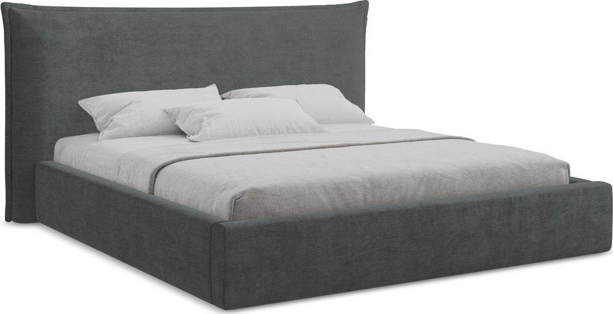 Tmavě šedá čalouněná dvoulůžková postel s úložným prostorem s roštem 160x200 cm Esala – Makamii Makamii