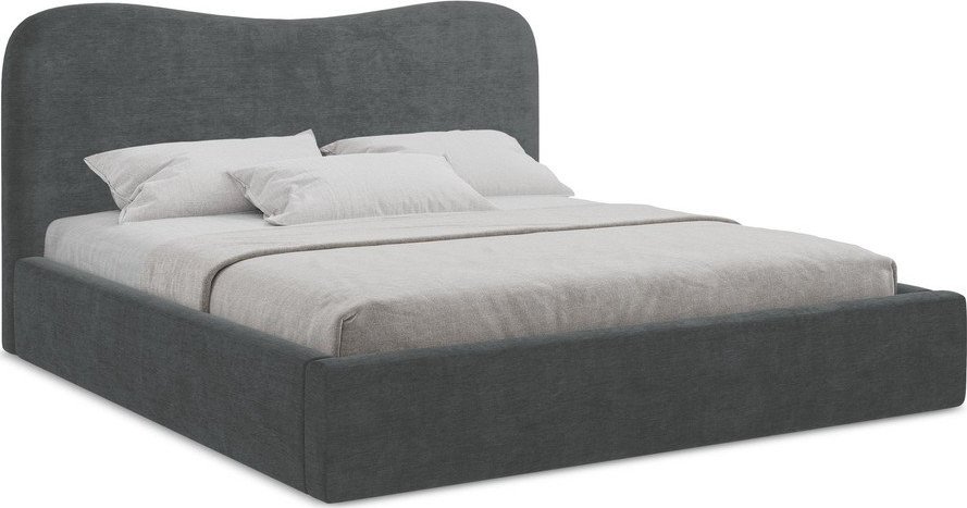 Tmavě šedá čalouněná dvoulůžková postel s úložným prostorem s roštem 180x200 cm Kahai – Makamii Makamii