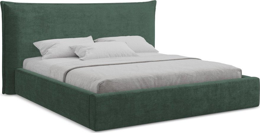 Zelená čalouněná dvoulůžková postel s úložným prostorem s roštem 160x200 cm Esala – Makamii Makamii